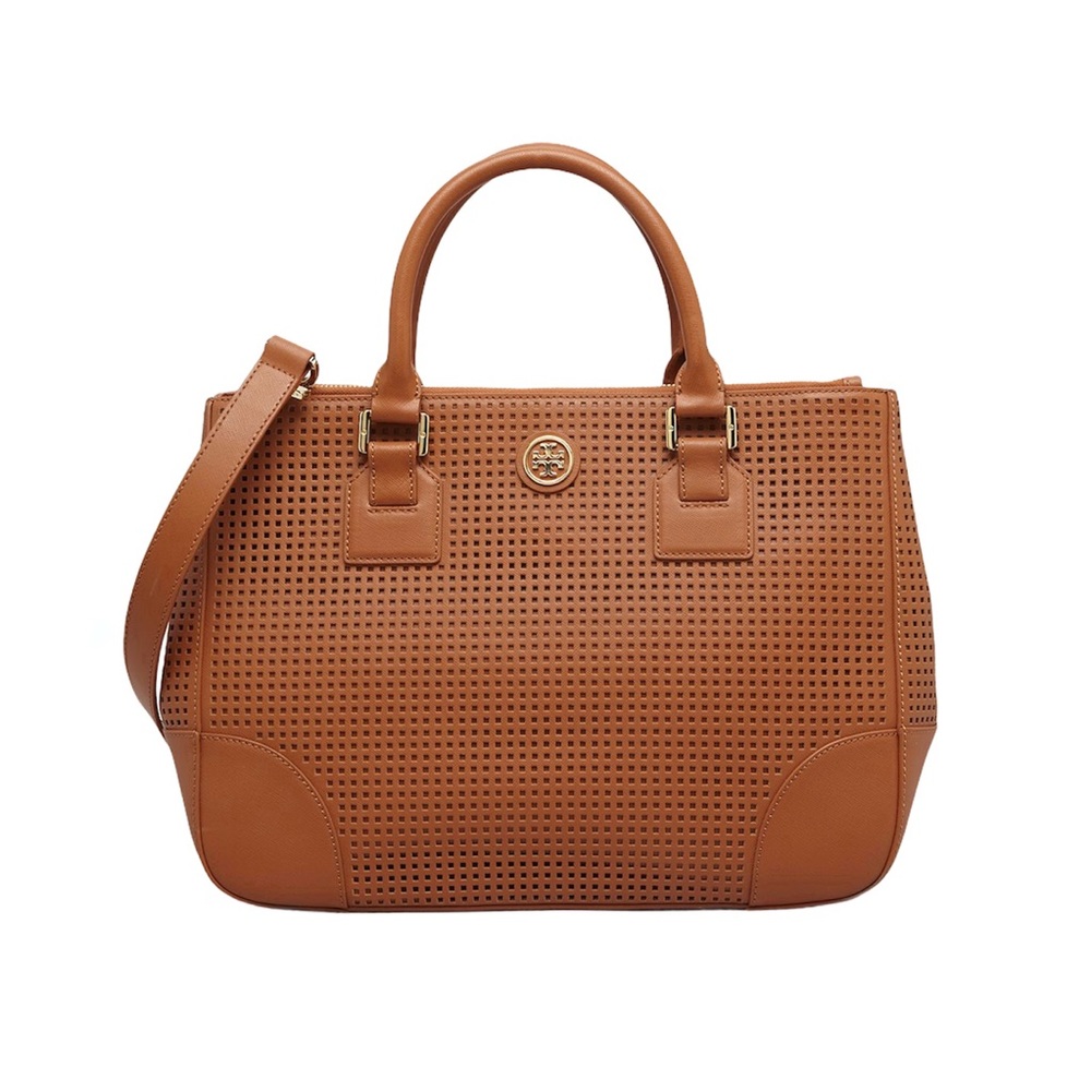 Tory Burch Robinson Perforated Tote Bag Tan